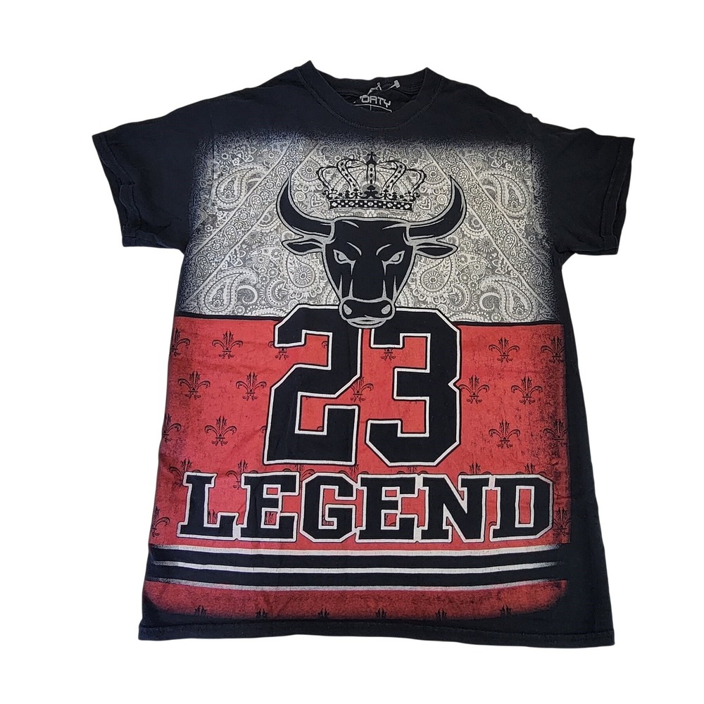 Men's 23 Legend Graphic T-Shirt Bull Crown Print Black Red Short Sleeve 3Forty‎